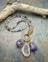 Load image into Gallery viewer, Cubed Fluorite Carabiner Clasp Necklace with Three Interchangeable Pendants