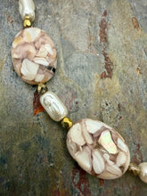 Load image into Gallery viewer, Moonstone Heart Pendant Necklace with Shell and Czech Glass Pearl Beads
