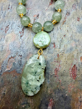Load image into Gallery viewer, Prehnite and Mint Green Crystal Glass Pearl Pendant Necklace Set