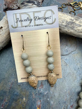 Load image into Gallery viewer, Matte Picture Jasper Stone Jewelry Set with Coral Fossil Carved Leaf Pendant