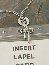 Load image into Gallery viewer, Silver tone Best Life Ever Lanyard style necklace with rhinestone paper clip chain and bow charm