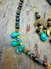 Load image into Gallery viewer, Turquoise Bib Style Necklace Jewelry Set with Chrysocolla Azurite beads