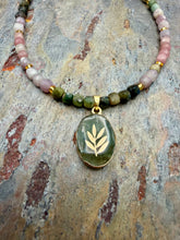 Load image into Gallery viewer, Multi Tourmaline Stone Beaded Necklace with Petite Aventurine Pendant