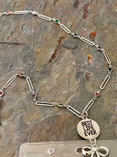 Load image into Gallery viewer, Silver tone Best Life Ever Lanyard style necklace with rhinestone paper clip chain and bow charm