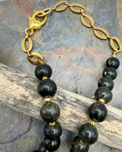 Load image into Gallery viewer, Dark Green Labradorite Stone Necklace with Gold Leaf Pendant