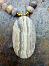 Load image into Gallery viewer, Bamboo Leaf Jasper with Calcite Stone Pendant Statement Jewelry Set