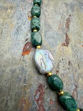 Load image into Gallery viewer, Mint Jasper Stone Beaded Asymmetrical Necklace with Freshwater Pearl Focal