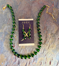 Load image into Gallery viewer, Dark Green Glass Beaded Necklace and Earring Set