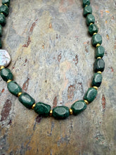 Load image into Gallery viewer, Mint Jasper Stone Beaded Asymmetrical Necklace with Freshwater Pearl Focal