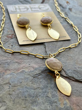 Load image into Gallery viewer, Jasper jewelry set with brass charms