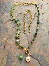 Load image into Gallery viewer, Green Kyanite and Ancient Roman Glass Interchangeable Necklace Set with Aventurine and FWP Pendants