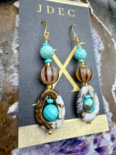 Load image into Gallery viewer, Agate Stone Earrings with Magnesite and Sleeping Beauty Turquoise
