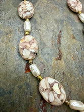 Load image into Gallery viewer, Moonstone Heart Pendant Necklace with Shell and Czech Glass Pearl Beads

