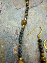 Load image into Gallery viewer, Tiger’s Eye Pendant Necklace and Earring Jewelry Set
