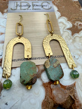 Load image into Gallery viewer, Natural Turquoise and Brass Arch Statement Earrings
