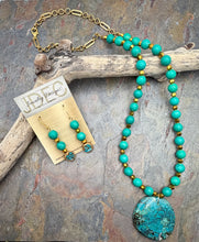Load image into Gallery viewer, Magnesite and Czech Glass Jewelry Set with Turquoise Pendant
