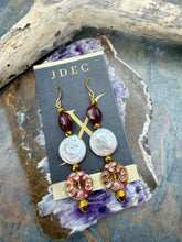 Load image into Gallery viewer, Statement Earrings with Freshwater Pearl Coin, Czech Glass and Cloisonné Beads
