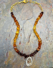 Load image into Gallery viewer, Ombre Amber Statement Necklace with Quartz Pendant
