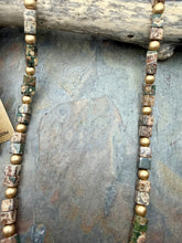 Load image into Gallery viewer, Green and Brown Snake Skin Jasper Stone Cube Shape Beaded Jewelry Set
