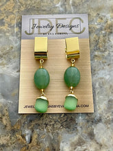 Load image into Gallery viewer, Post style hoop earrings with Aventurine and Cats Eye charms
