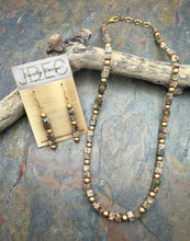 Load image into Gallery viewer, Green and Brown Snake Skin Jasper Stone Cube Shape Beaded Jewelry Set
