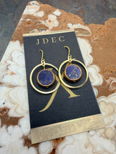 Load image into Gallery viewer, Electroplated Lapis Lazuli stone Earrings with Gold Plated Brass Hoop Charms
