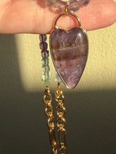 Load image into Gallery viewer, Fluorite Beaded Necklace with Heart Shaped Amethyst Pendant
