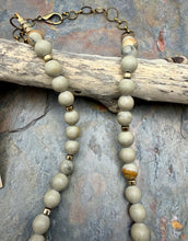Load image into Gallery viewer, Matte Picture Jasper Stone Jewelry Set with Coral Fossil Carved Leaf Pendant
