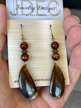 Load image into Gallery viewer, Red Tiger’s Eye and Ocean Jasper stone statement earrings
