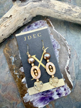 Load image into Gallery viewer, Freshwater Pearl and Agate Earrings with Czech Glass Leaves
