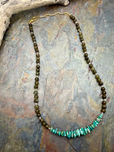 Load image into Gallery viewer, Green Labradorite Beaded Necklace with Nevada Fox Turquoise
