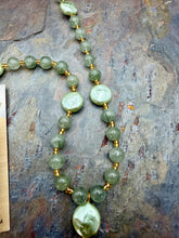 Load image into Gallery viewer, Prehnite and Mint Green Crystal Glass Pearl Pendant Necklace Set
