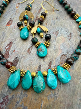 Load image into Gallery viewer, Turquoise Bib Style Necklace Jewelry Set with Chrysocolla Azurite beads

