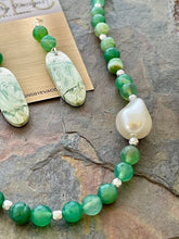Load image into Gallery viewer, Green Botswana Agate and Saturn Chalcedony stone Jewelry Set
