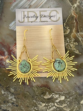Load image into Gallery viewer, Sunburst earrings with African Turquoise Jasper
