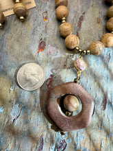 Load image into Gallery viewer, Wood Grain Jasper Stone Statement Pendant Necklace Set

