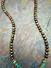 Load image into Gallery viewer, Chocolate Freshwater Pearl Beaded Necklace with Nevada Fox Turquoise

