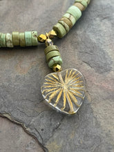 Load image into Gallery viewer, Green Turquoise Howlite jewelry set with Czech glass beads and heart link chain
