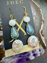 Load image into Gallery viewer, Czech Glass Earrings with Large Freshwater Pearl Coin Beads
