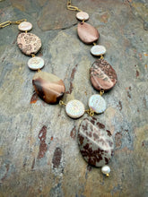 Load image into Gallery viewer, Chohua Jasper Stone Statement Necklace with Freshwater Pearl Coin Beads
