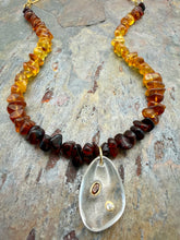 Load image into Gallery viewer, Ombre Amber Statement Necklace with Quartz Pendant
