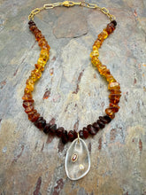 Load image into Gallery viewer, Ombre Amber Statement Necklace with Quartz Pendant
