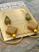 Load image into Gallery viewer, Czech glass Art Deco inspired earrings with hoop charms
