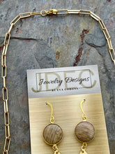 Load image into Gallery viewer, Jasper jewelry set with brass leaf charms

