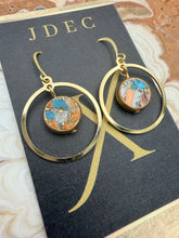Load image into Gallery viewer, Natural Turquoise with Copper Earrings with Gold Plated Brass Hoop Charms

