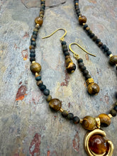 Load image into Gallery viewer, Tiger’s Eye Pendant Necklace and Earring Jewelry Set
