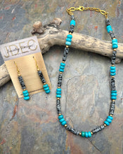 Load image into Gallery viewer, Turquoise and Snowflake Obsidian Stone Beaded Jewelry Set

