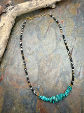 Load image into Gallery viewer, Zebra Jasper Beaded Necklace with Kingman Turquoise
