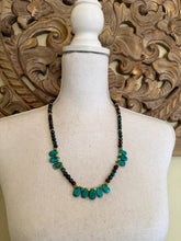 Load image into Gallery viewer, Turquoise Bib Style Necklace Jewelry Set with Chrysocolla Azurite beads
