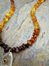 Load image into Gallery viewer, Ombre Amber Statement Necklace with Quartz Pendant
